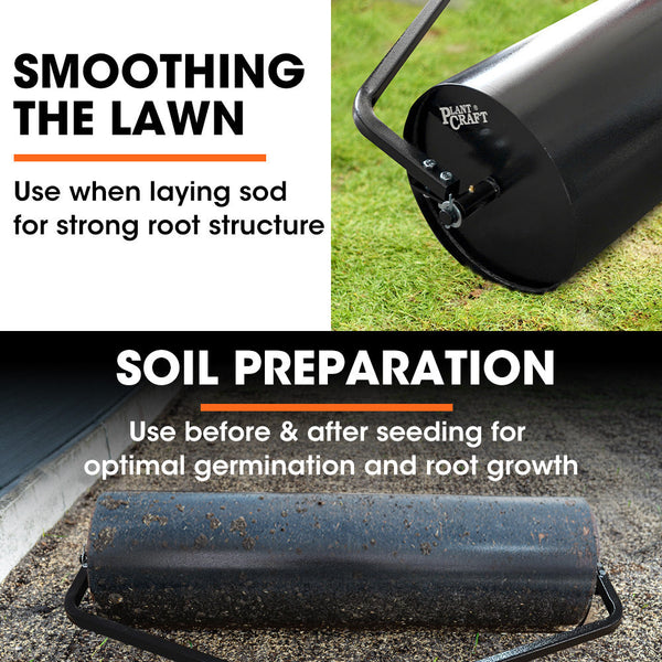 Plantcraft 48" 116L Tow Behind Lawn Roller Water Or Sand Filled For Grass Sod Seed And Unlevel Ground Lawn Mower Parts