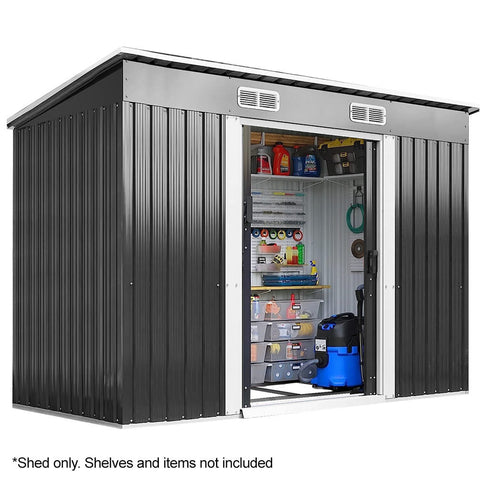 Plantcraft Galvanised Steel Garden Shed 2.38 X 1.31 1.82M With Sliding Doors Air Vents Skillion Roof Floor Frame Sheds Summerhouses Carports