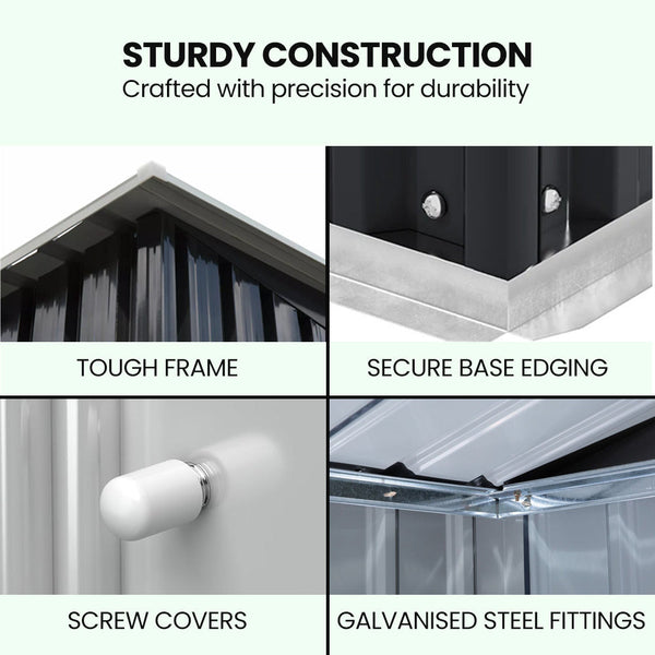 Plantcraft Galvanised Steel Garden Shed 2.38 X 1.31 1.82M With Sliding Doors Air Vents Skillion Roof Floor Frame Sheds Summerhouses Carports