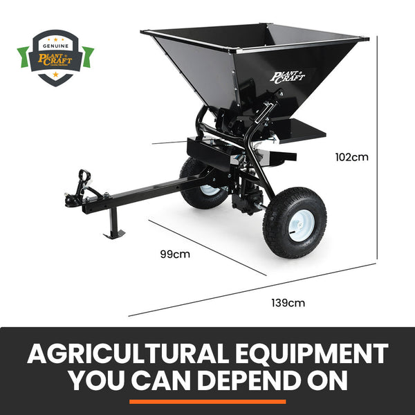 Plantcraft 160L Tow Behind Broadcast Seed And Fertiliser Spreader 158Kg Load Heavy Duty Wheelbarrows Carts Wagons