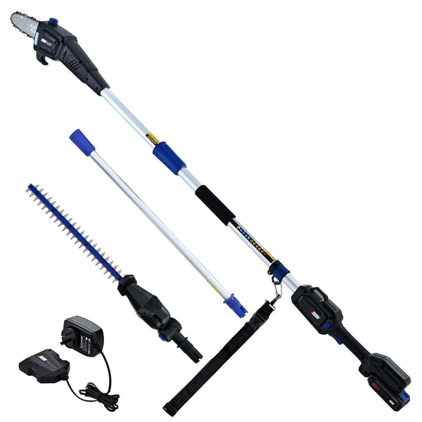 Powerblade 20V Cordless Pole Saw & Hedge Trimmer Combo 8" Chainsaw Pruner 20" Hedger Telescopic Handle Battery And Fast Charger Kit Hedge Trimmers