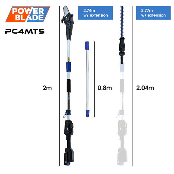 Powerblade 20V Cordless Pole Saw & Hedge Trimmer Combo 8" Chainsaw Pruner 20" Hedger Telescopic Handle Battery And Fast Charger Kit Hedge Trimmers