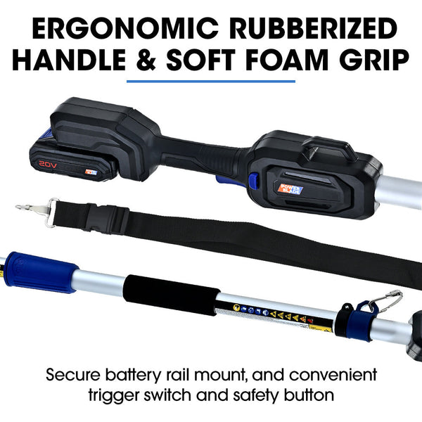 Powerblade 20V Cordless Pole Saw & Hedge Trimmer Combo 8" Chainsaw Pruner 20" Hedger Telescopic Handle Battery And Fast Charger Kit Hedge Trimmers