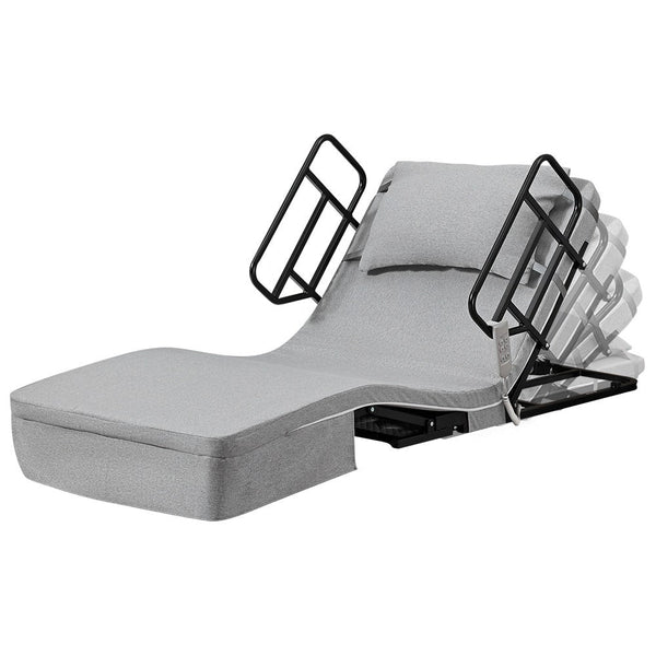 Equipmed Electric Adjustable Bed Backrest And Leg Adjustment German Engineered Power Lifting With Remote Control Grey Single Bed Frames