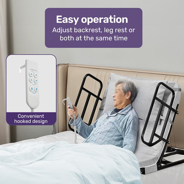 Equipmed Electric Adjustable Bed Backrest And Leg Adjustment German Engineered Power Lifting With Remote Control Grey Single Bed Frames