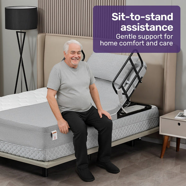 Equipmed Electric Adjustable Bed Backrest And Leg Adjustment German Engineered Power Lifting With Remote Control Grey Single Bed Frames