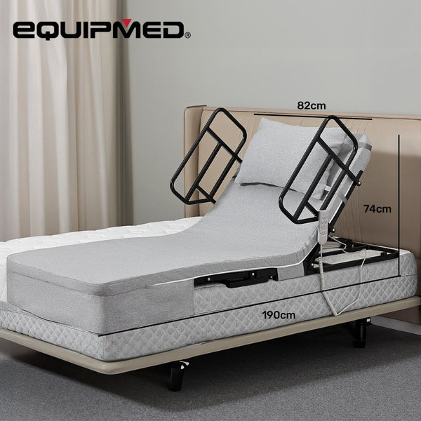 Equipmed Electric Adjustable Bed Backrest And Leg Adjustment German Engineered Power Lifting With Remote Control Grey Single Bed Frames