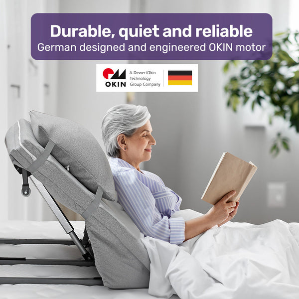 Equipmed Electric Adjustable Bed Backrest German Engineered Power Lifting Support With Remote Control Grey Electric Blankets