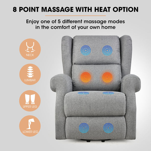 Electric Recliner Lift Heat Chair For Elderly Massage Therapy Aged Care Grey Electric Massage Chairs