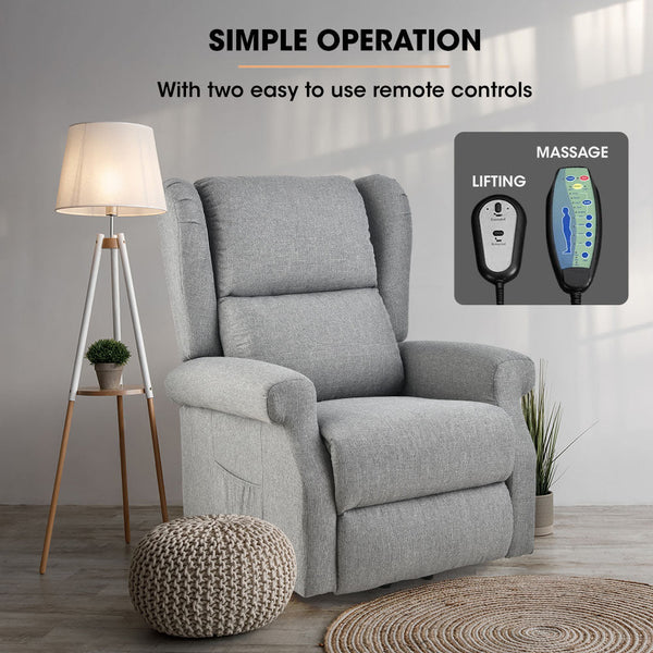 Electric Recliner Lift Heat Chair For Elderly Massage Therapy Aged Care Grey Electric Massage Chairs