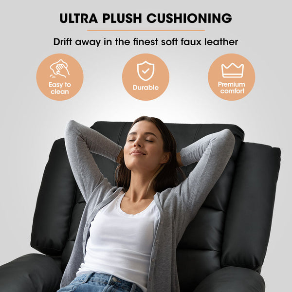 Luxury Recliner Lounge Chair Single Faux Leather Armchair For Home Theatre Cinema Elderly Black Sofas Armchairs & Couches