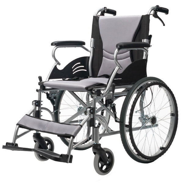 Equipmed Folding Aluminium Wheelchair 20" Wheels Park Brakes 100Kg Capacity Grey/Black Wheelchairs