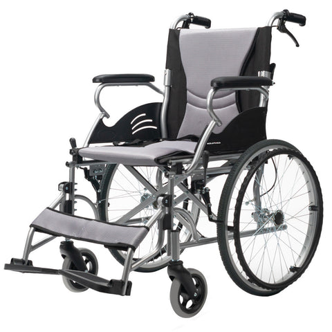 Equipmed Folding Aluminium Wheelchair 20" Wheels Park Brakes 100Kg Capacity Grey/Black Wheelchairs