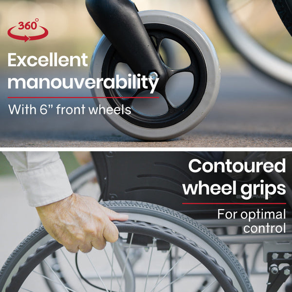 Equipmed Folding Aluminium Wheelchair 20" Wheels Park Brakes 100Kg Capacity Grey/Black Wheelchairs