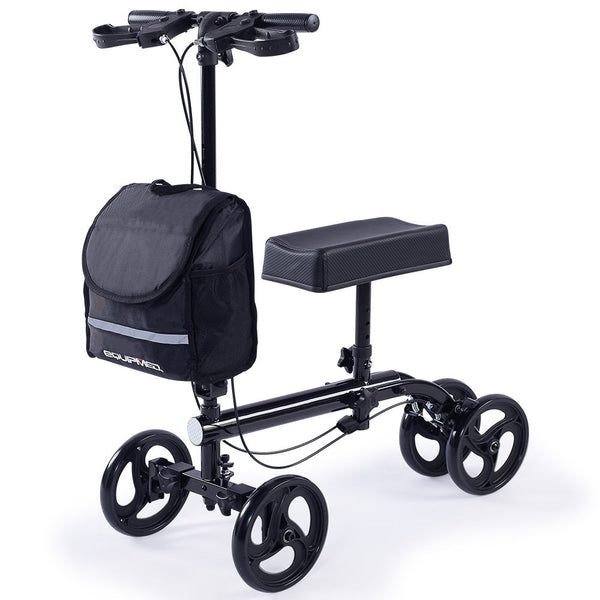 Equipmed Knee Scooter Walker Dual Brakes Bag Broken Leg Ankle Foot Mobility Crutches Alternative Black Walkers & Canes