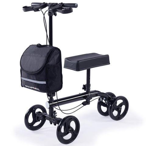 Equipmed Knee Scooter Walker Dual Brakes Bag Broken Leg Ankle Foot Mobility Crutches Alternative Black Walkers & Canes