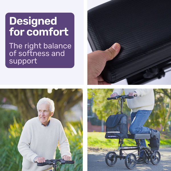 Equipmed Knee Scooter Walker Dual Brakes Bag Broken Leg Ankle Foot Mobility Crutches Alternative Black Walkers & Canes