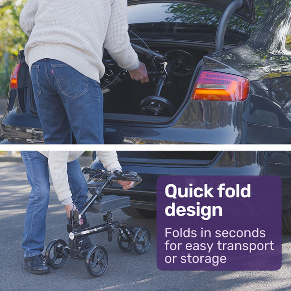 Equipmed Knee Scooter Walker Dual Brakes Bag Broken Leg Ankle Foot Mobility Crutches Alternative Black Walkers & Canes