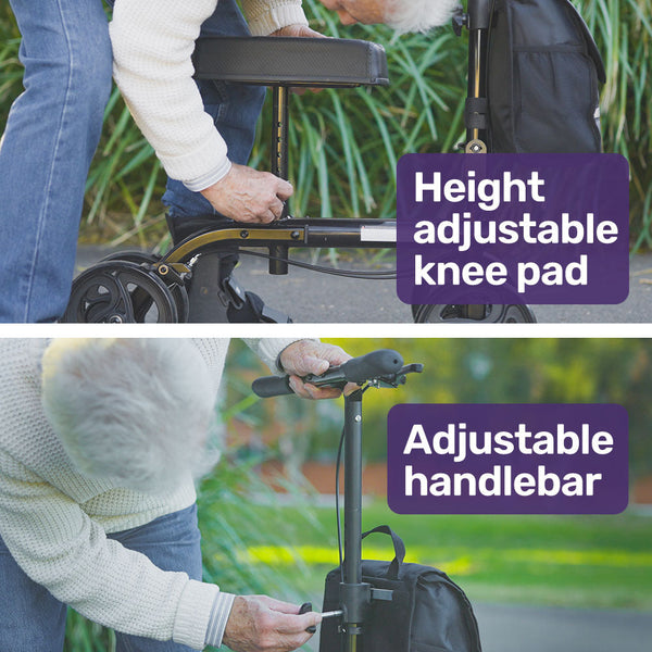 Equipmed Knee Scooter Walker Dual Brakes Bag Broken Leg Ankle Foot Mobility Crutches Alternative Black Walkers & Canes