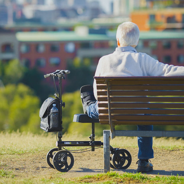 Equipmed Knee Scooter Walker Dual Brakes Bag Broken Leg Ankle Foot Mobility Crutches Alternative Black Walkers & Canes