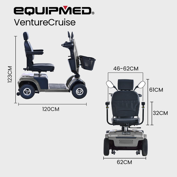 Equipmed Mobility Scooter Xxl Comfortable Size For All Riders 30Km Max Range 180Kg Capacity Grey Mobility Scooters