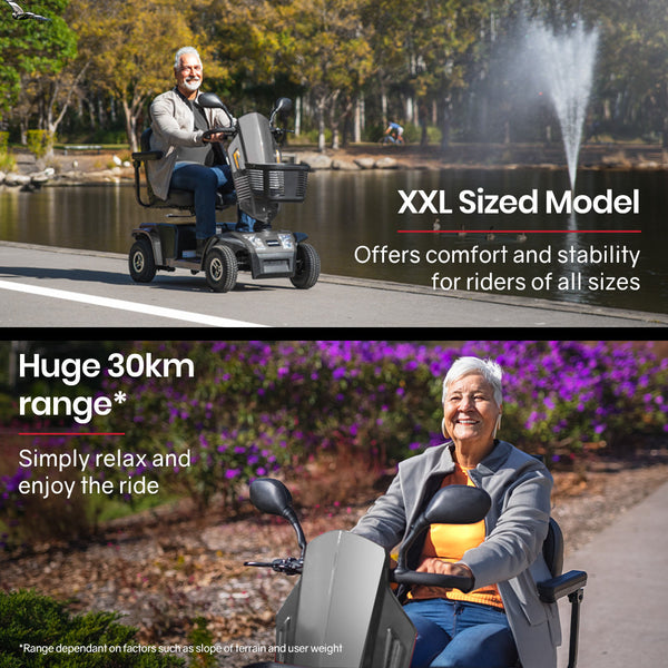 Equipmed Mobility Scooter Xxl Comfortable Size For All Riders 30Km Max Range 180Kg Capacity Grey Mobility Scooters