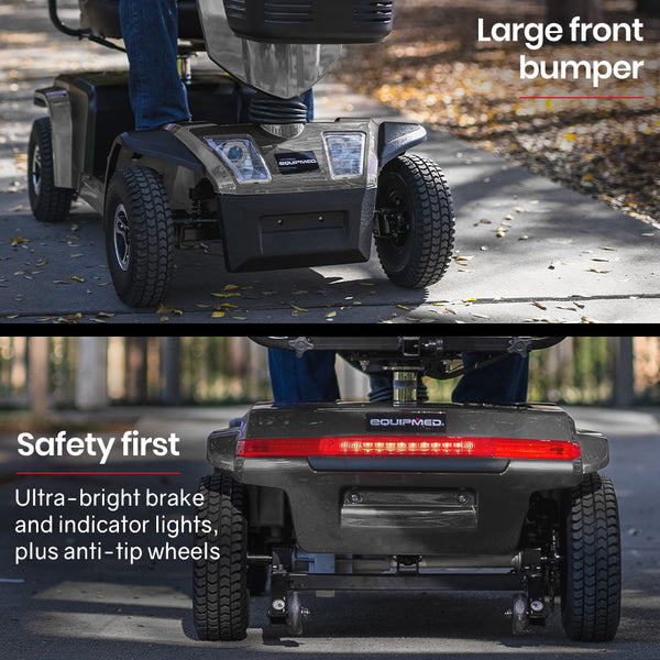 Equipmed Mobility Scooter Xxl Comfortable Size For All Riders 30Km Max Range 180Kg Capacity Grey Mobility Scooters