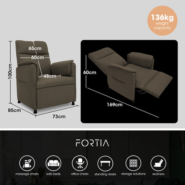 Fortia Electric Armchair Recliner Single Fabric Chair Beige Sofas Armchairs & Couches