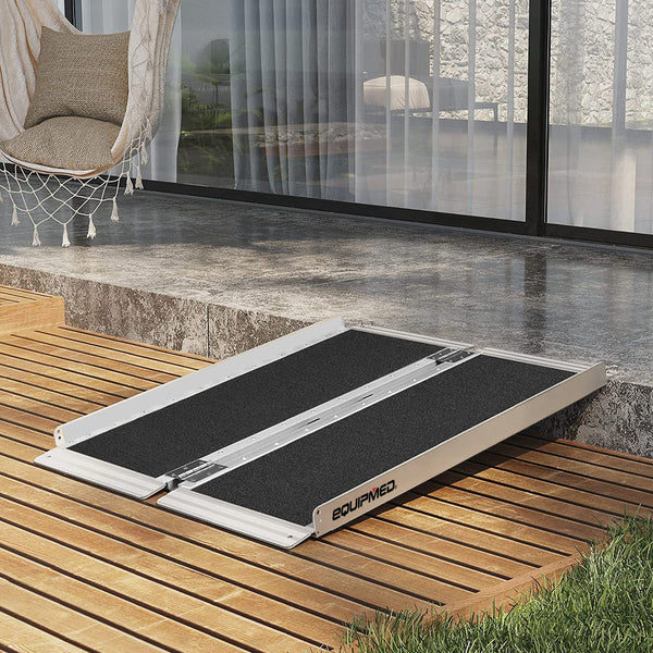 Equipmed 91Cm Portable Folding Aluminium Access Ramp 272Kg Rated Black Ultra Grip For Wheelchair Mobility Scooter Mobility Access Ramps