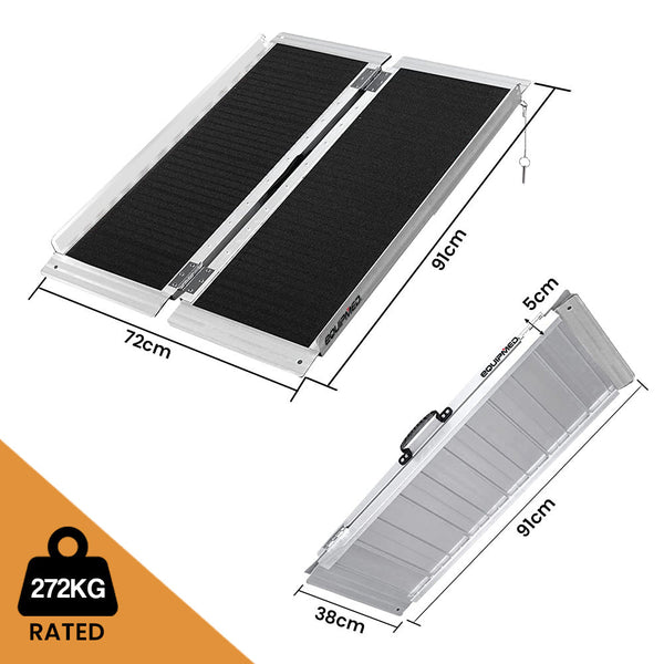 Equipmed 91Cm Portable Folding Aluminium Access Ramp 272Kg Rated Black Ultra Grip For Wheelchair Mobility Scooter Mobility Access Ramps