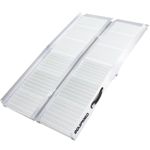 Equipmed 123Cm Portable Folding Aluminium Access Ramp 272Kg Rated Silver For Wheelchair Mobility Scooter Wheelchairs