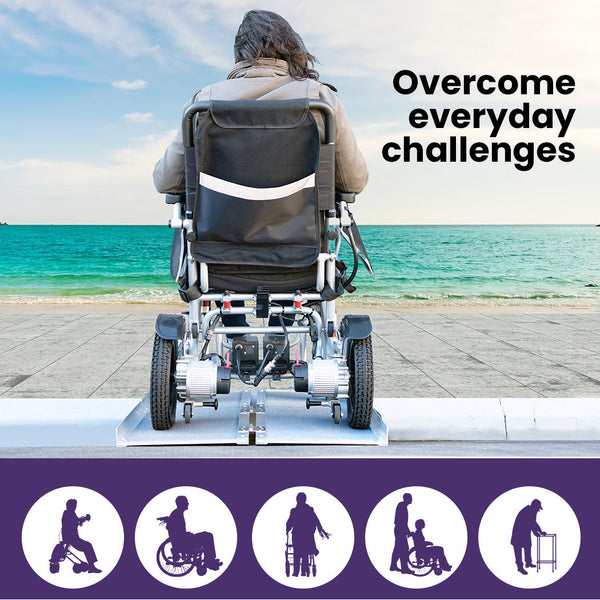 Equipmed 123Cm Portable Folding Aluminium Access Ramp 272Kg Rated Silver For Wheelchair Mobility Scooter Wheelchairs