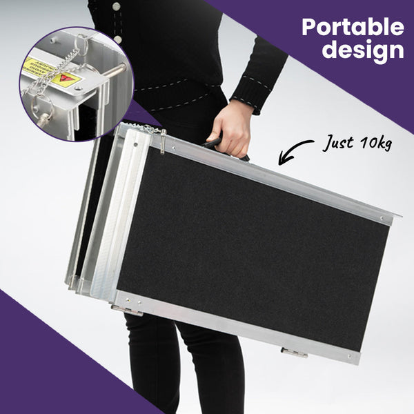 Equipmed 123Cm Portable Folding Aluminium Access Ramp 272Kg Rated Black Ultra Grip For Wheelchair Mobility Scooter Wheelchairs