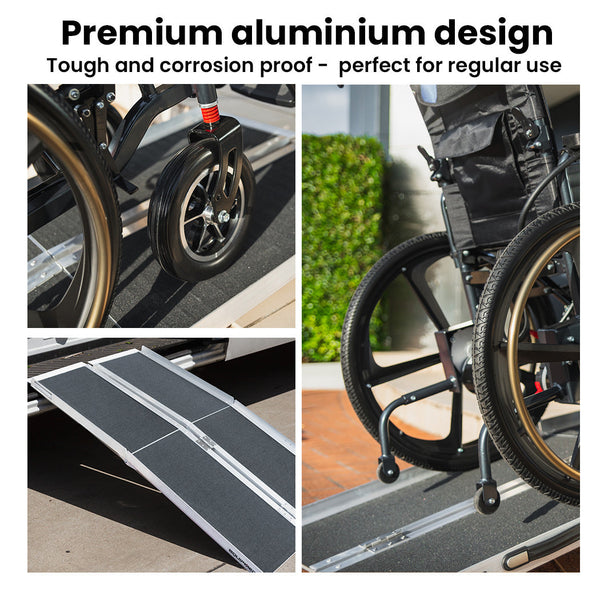Equipmed 123Cm Portable Folding Aluminium Access Ramp 272Kg Rated Black Ultra Grip For Wheelchair Mobility Scooter Wheelchairs