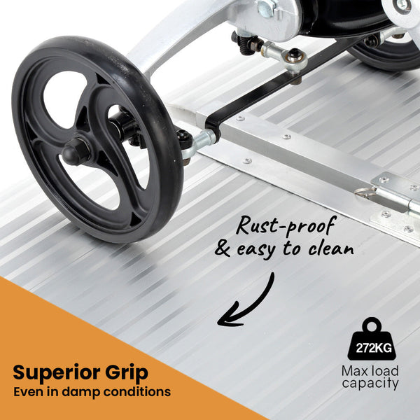 Equipmed 152Cm Portable Folding Aluminium Access Ramp 272Kg Rated For Wheelchair Mobility Scooter Rollator Wheelchairs