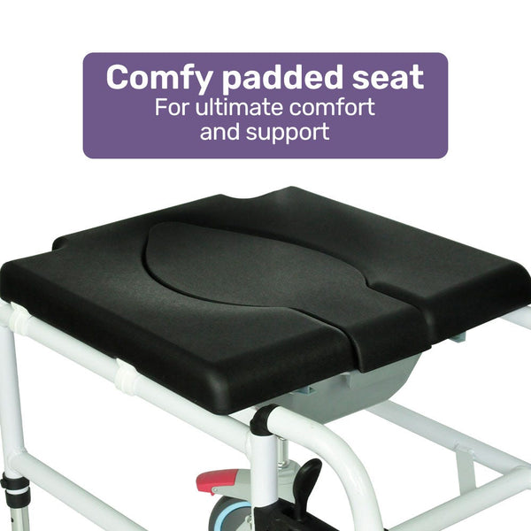 Equipmed Commode Shower Chair Over Toilet Or Bedside 136Kg Capacity Aluminium Frame With Wheels Black Commodes & Shower Chairs