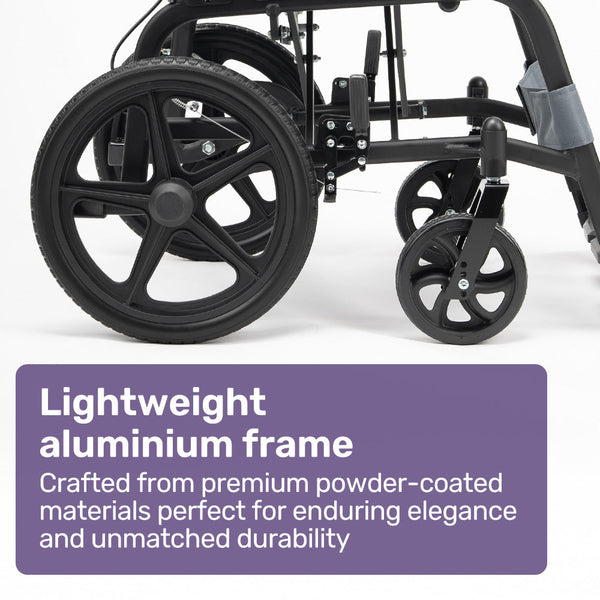 Equipmed Folding Transit Wheelchair Lightweight Aluminium For Easy Transport Grey Wheelchairs