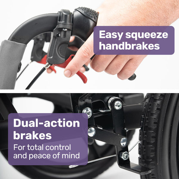 Equipmed Folding Transit Wheelchair Lightweight Aluminium For Easy Transport Grey Wheelchairs