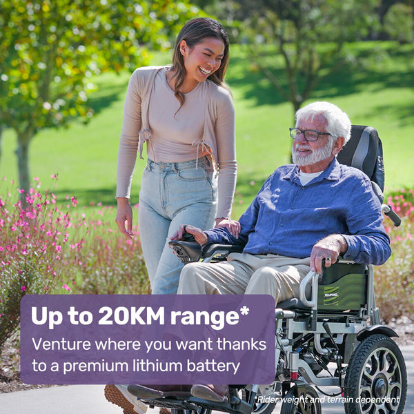 Equipmed Power Electric Wheelchair Long Range Auto Recline Lithium Battery 16" Rear Wheels Headrest Folding Grey/Black Wheelchairs