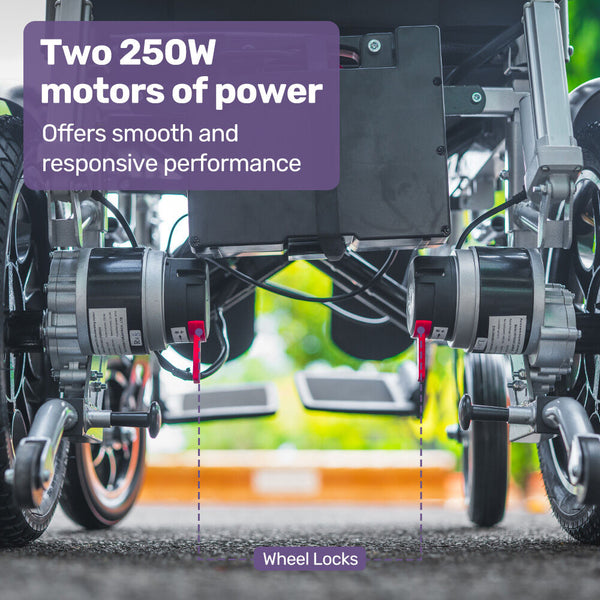 Equipmed Power Electric Wheelchair Long Range Auto Recline Lithium Battery 16" Rear Wheels Headrest Folding Grey/Black Wheelchairs