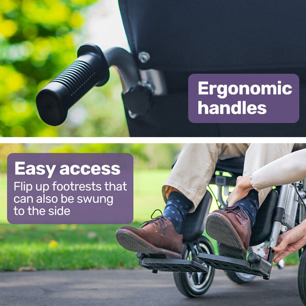 Equipmed Power Electric Wheelchair Long Range Auto Recline Lithium Battery 16" Rear Wheels Headrest Folding Grey/Black Wheelchairs