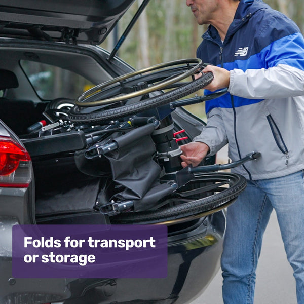 Equipmed Electric Wheelchair Folding Long Range Airline Lithium Battery 24" Light Rear Wheels Matte Black/Blue Wheelchairs