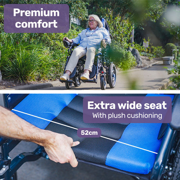 Equipmed Power Electric Wheelchair Wide Bariatric Chair Comfortable For S Xl Long Range Recline Adjustment Lithium Battery 16'' Wheels Headrest Foldin