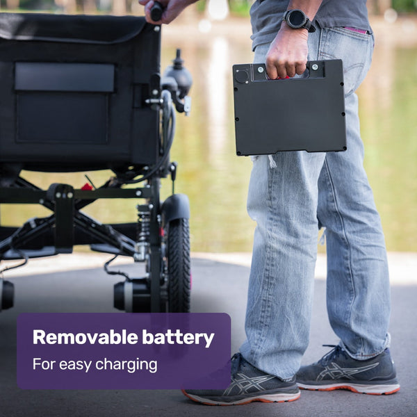 Equipmed Electric Folding Wheelchair Wide Bariatric Chair Seat Comfortable For Xl Long Range Lithium Battery Black Wheelchairs