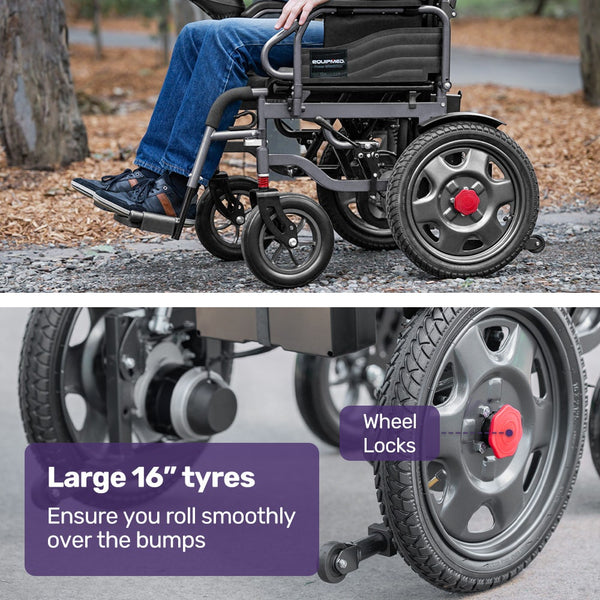 Equipmed Electric Folding Wheelchair Wide Bariatric Chair Seat Comfortable For Xl Long Range Lithium Battery Black Wheelchairs