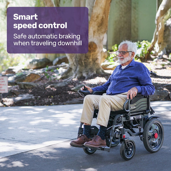 Equipmed Electric Folding Wheelchair Wide Bariatric Chair Seat Comfortable For Xl Long Range Lithium Battery Black Wheelchairs