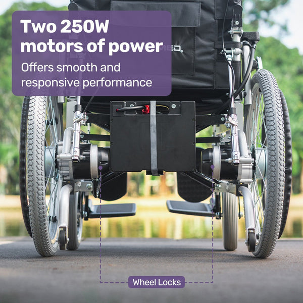 Equipmed Power Electric Wheelchair Xl Wide Bariatric Chair Seat Long Range Airline Recline Adjustment Lithium Battery 22" Wheels Headrest Black Wheelc