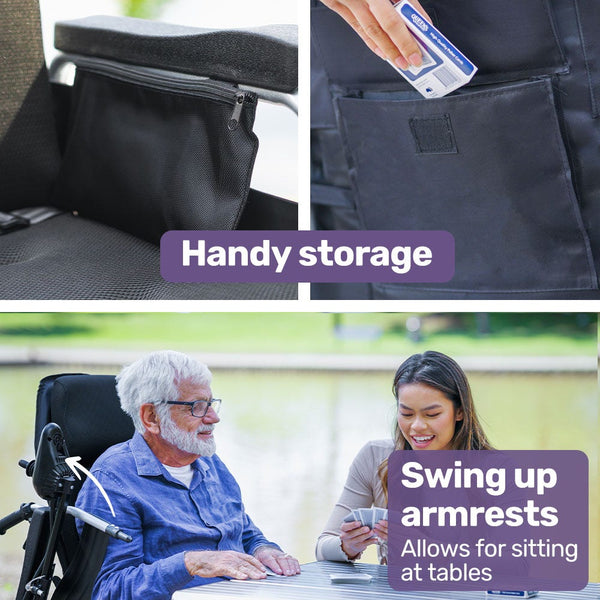 Equipmed Power Electric Wheelchair Xl Wide Bariatric Chair Seat Long Range Airline Recline Adjustment Lithium Battery 22" Wheels Headrest Black Wheelc