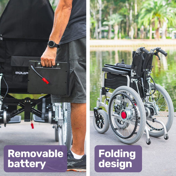 Equipmed Power Electric Wheelchair Xl Wide Bariatric Chair Seat Long Range Airline Recline Adjustment Lithium Battery 22" Wheels Headrest Black Wheelc