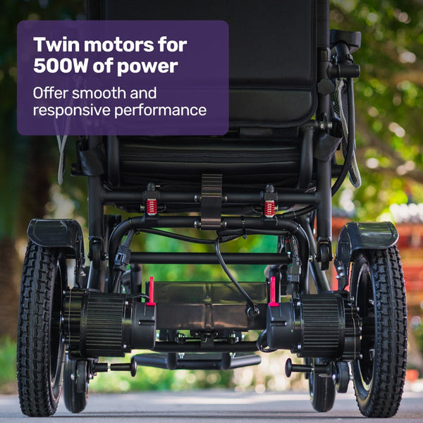 Equipmed Electric Folding Wheelchair Long Range Airline Approved Aluminium Frame Lithium Battery Black Wheelchairs